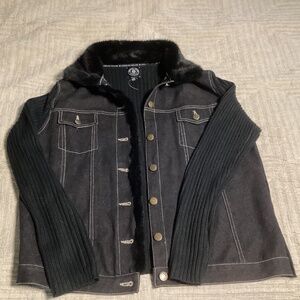 Black denim and knit lightweight jacket